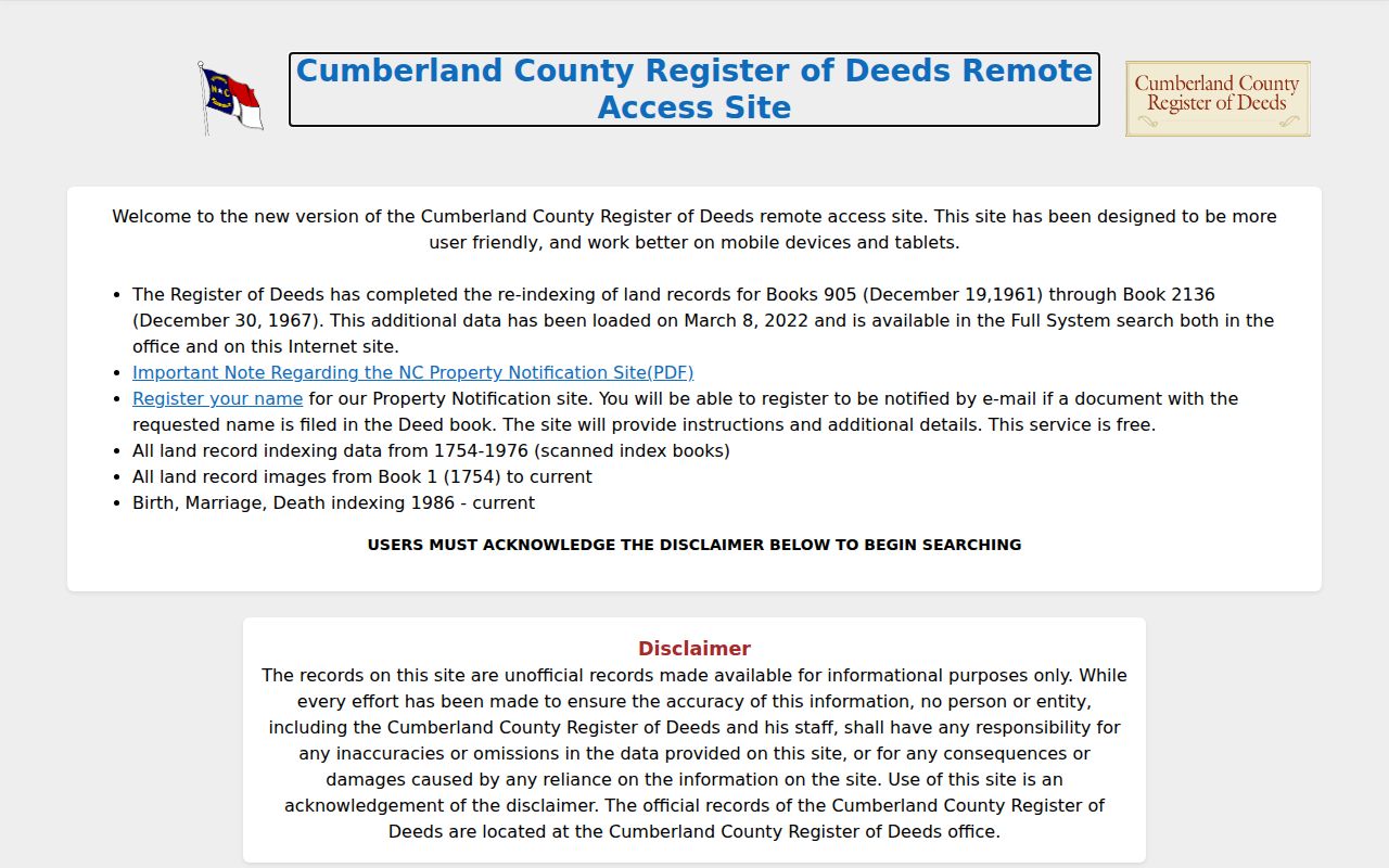 Cumberland residents directory deed index