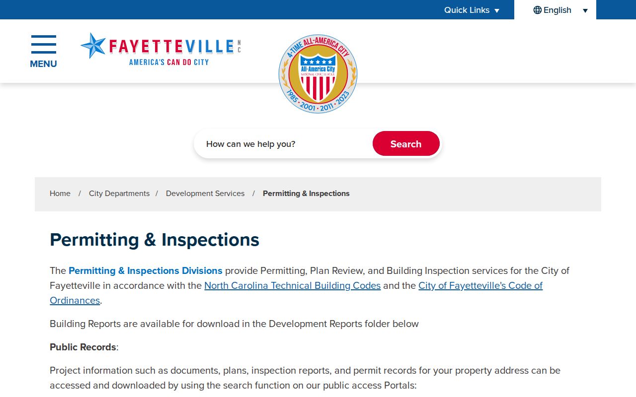 Cumberland neighbors Permitting and Inspections page for site records