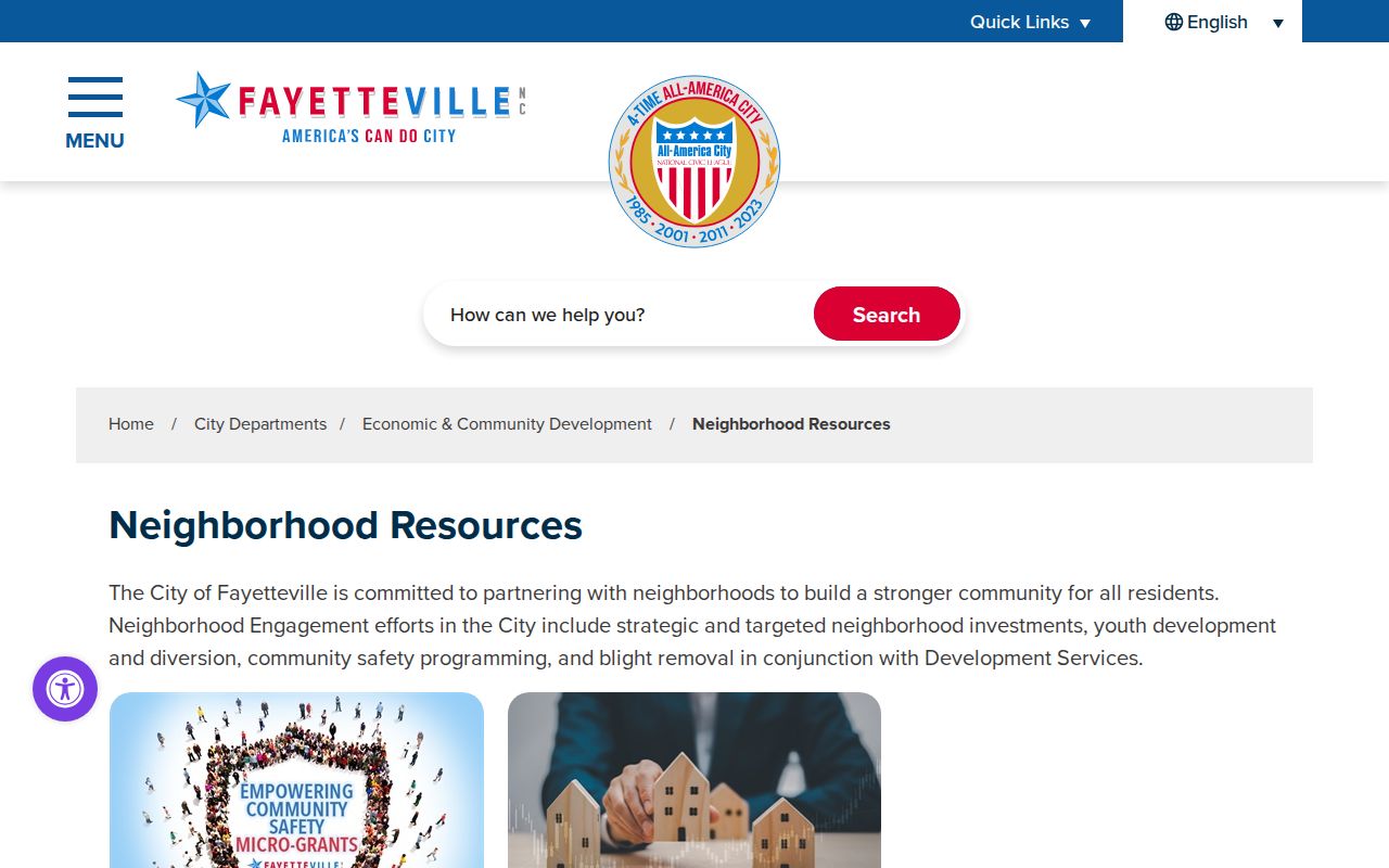 Cumberland neighbors Neighborhood Resources page for community programs