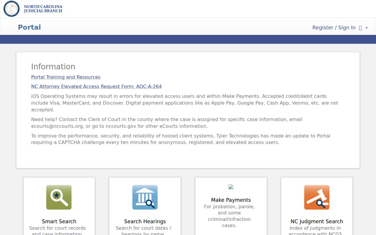 Cumberland resident lookup North Carolina eCourts Portal search page