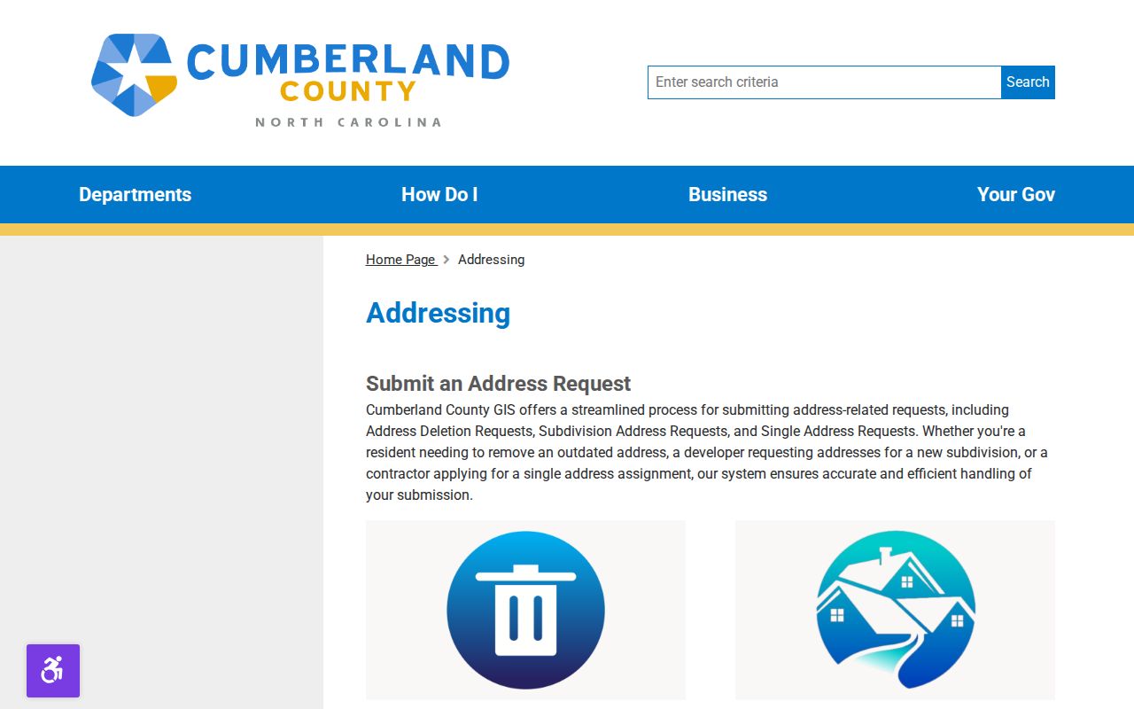 Cumberland street directory Addressing request page