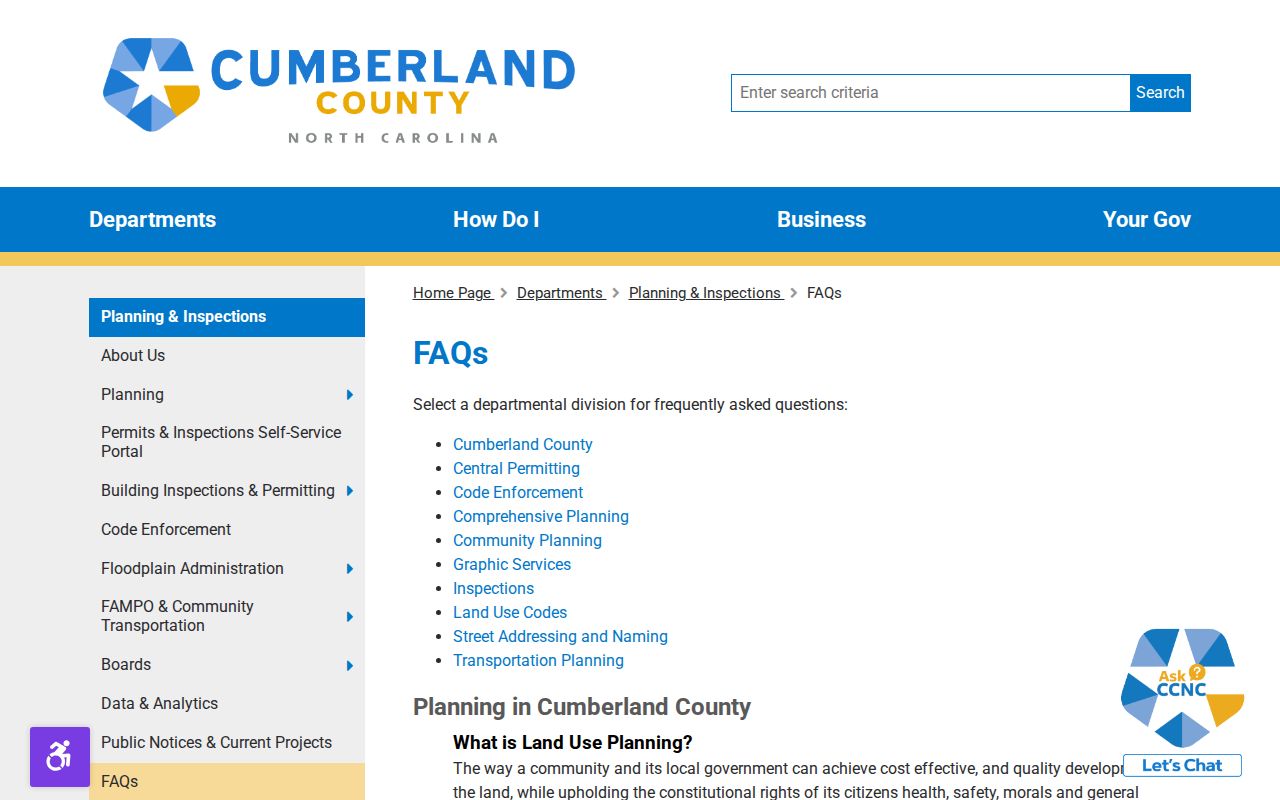 Cumberland street directory Planning and Inspections questions page