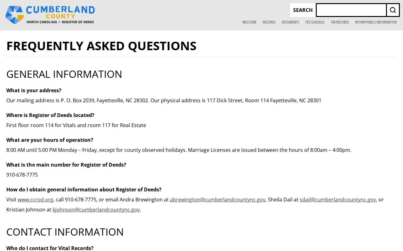 Cumberland street directory Register of Deeds search and copy FAQ